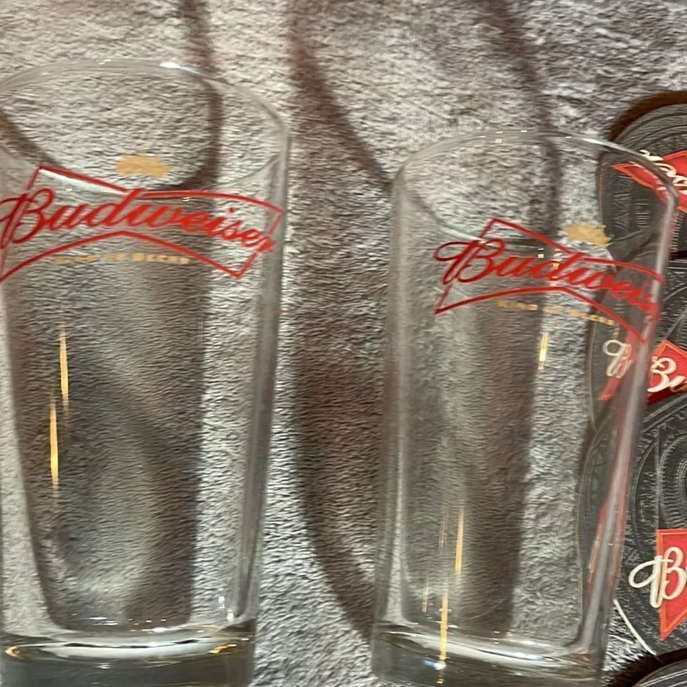 Budweiser glasses and coaster set